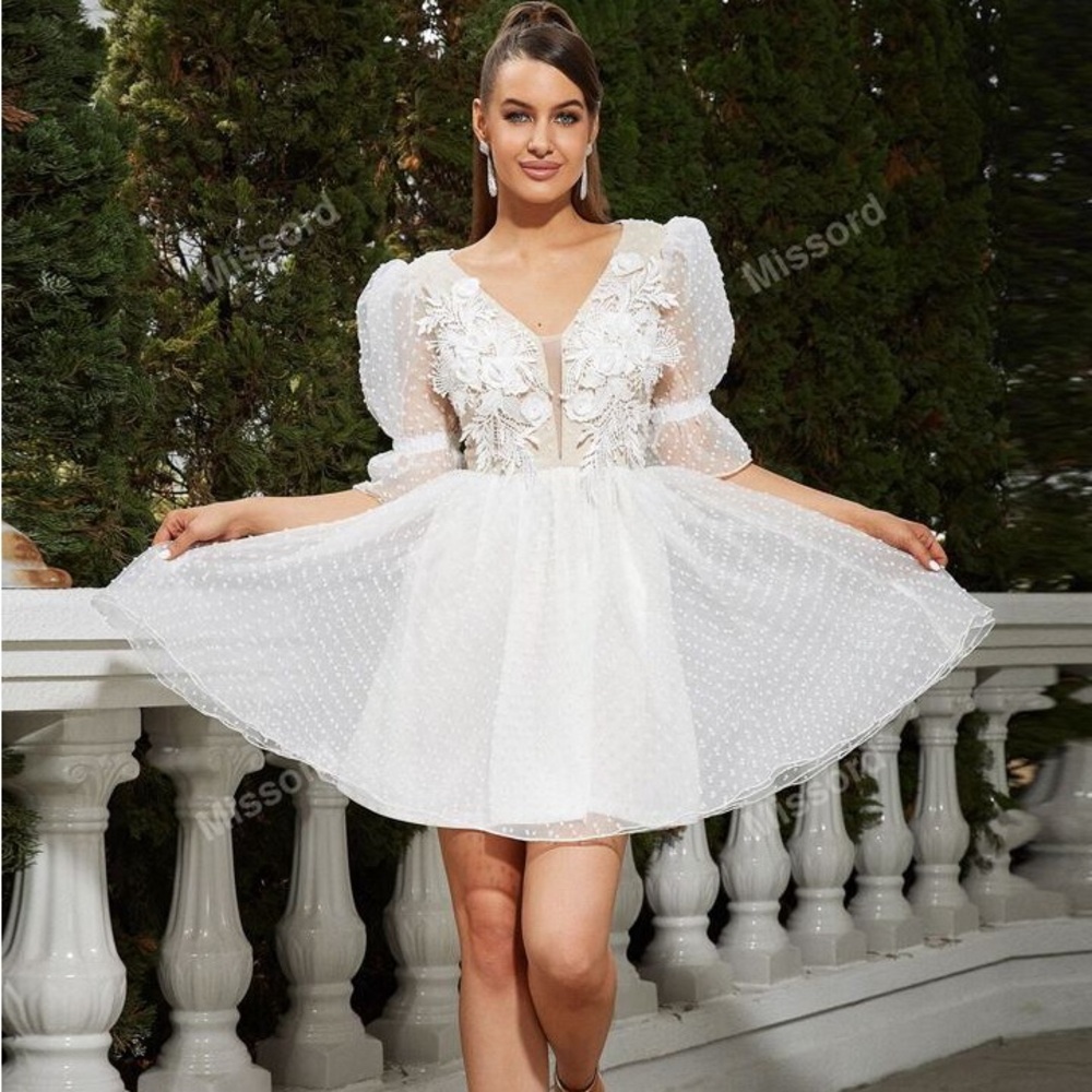 Miss Ord lace overlay short white dress.